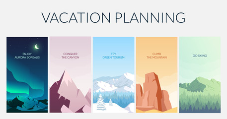 Vacation planning flat color vector informational infographic template. Holiday on nature poster, booklet, PPT page concept design with cartoon landscapes. Advertising flyer, leaflet, info banner idea