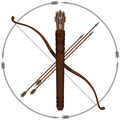 Vector design of Bow Arrow Quiver Archery Kit on white background, each element is individual
