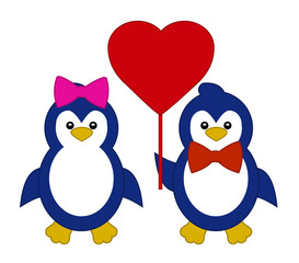 Vector pair of cartoon penguin in love. Colorful female and male penguin.