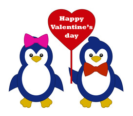 Happy Valentine's Day  Invitation, Greeting or Gift card with cartoon penguin in love