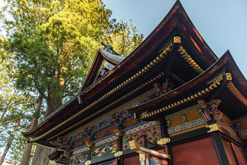 Fototapeta na wymiar 三峯神社　拝殿の屋根と装飾