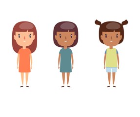Fototapeta premium Kids flat vector illustrations set. Smiling little children in casual clothing. Cheerful elementary school students, kindergarten pupils cartoon characters.