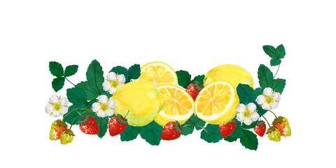 レモンと苺水彩画