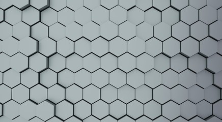 Abstract 3d rendering of a futuristic surface with hexagons. Blue sci-fi grey background 