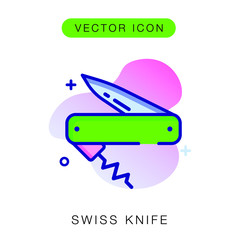 Knife swiss equipment for camping tourism active hiking icon vector isolated