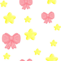 cute sweet white pattern with pink bow stars children's texture