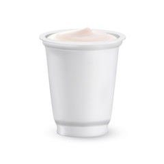 Yoghurt Dairy Creamy Delicious Dessert Food Vector. Bio Natural Greek Yoghurt Nutrition In Blank Cup Packaging. Health Diet Breakfast, Grocery Market Product Mockup Realistic 3d Illustration