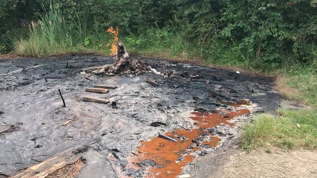 Mud volcano in the village of Starunia, Ivano-Frankivsk region, Ukraine.  Mud volcano Starunia is natural monument in village of Starunia in western Ukraine.