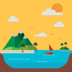 island with mountains background