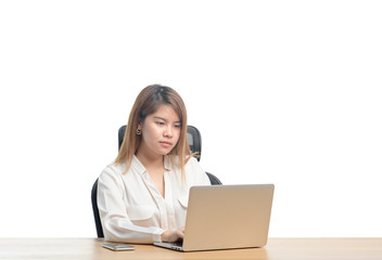 Shot of a young thoughtful woman working on a computer in her home office, asian small business sme concept.