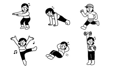 楽しそうに運動、体を鍛えるトレーニングウェア女性セット（シンプル）