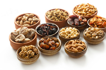 Dried fruits and mixed nuts. Healthy foods.