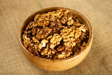 fresh and organic walnuts on plate