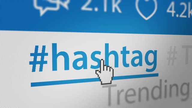 Mouse Cursor Clicking hashtag Text Link on Social Networking Websites. All data on the Footage are Fictional. Created Especially for This Concept
