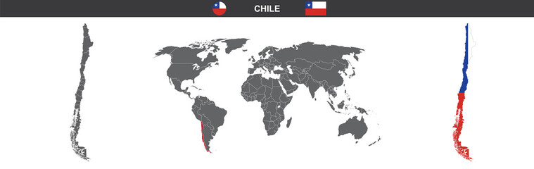 Fototapeta na wymiar vector map flag of Chile isolated on white background