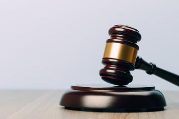 Judge Gavel on a wooden table. The concept of law. sentence, justice