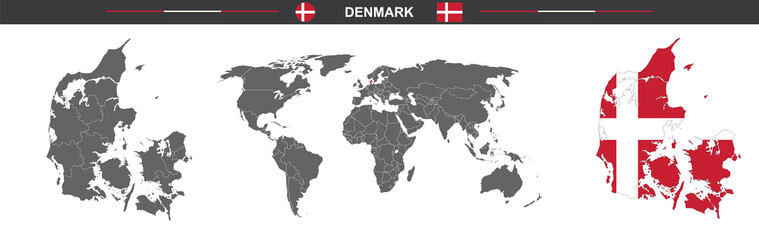 Fototapeta na wymiar vector map flag of Denmark isolated on white background