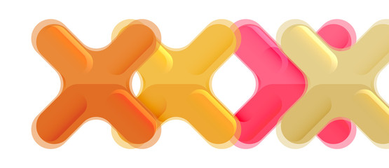 Glossy multicolored plastic style cross composition, x shape design, techno geometric modern abstract background. Trendy abstract layout template