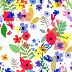 Seamless pattern. Vector floral design with wildflowers. Romantic background