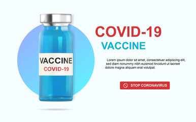 Realistic Ampoule with Antiviral Vaccine on a white background. Coronavirus infection, Covid-19, nCov 2019. Fight against the virus. The drug with antibodies Easy to edit. Isolated Vector Illustration