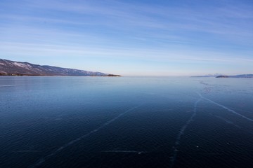 
Winter Baikal, transparent even ice