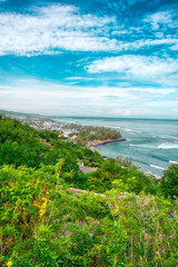 Viewpoint over the bay of the town of Saint-Leu - a popular surf spot on the island - Réunion...
