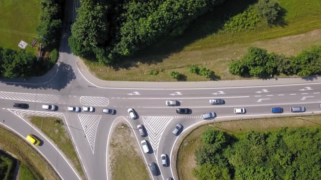 Cars On The Asphalt Road On The Asphalt Road In Tricity Beltway In Poland - aerial drone shot