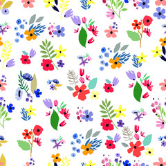 Fototapeta na wymiar Seamless pattern. Vector floral design with wildflowers. Romantic background