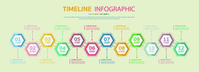 Timeline for 12 months, Infographic template for business.Timeline diagram calendar.