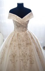 Fototapeta na wymiar Wedding day dress white detail. 