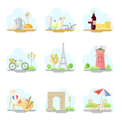 Paris Street Views with Eiffel Tower and Windmill Vector Illustrations Set