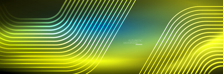 Shiny neon lines, stripes and waves, technology abstract background. Trendy abstract layout template for business or technology presentation, internet poster or web brochure cover, wallpaper