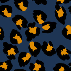 Ochre Cheetah Vector Seamless Pattern Blue  © Natallia