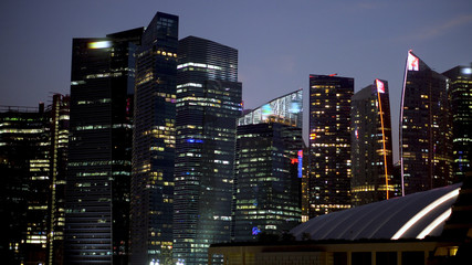 Singapore Skyline and Modern Skyscrapers in Business District at Night