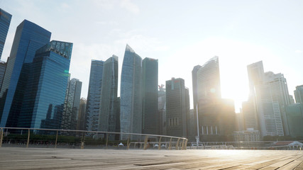 Singapore Skyline of Finance District And Waterfront At Sunset
