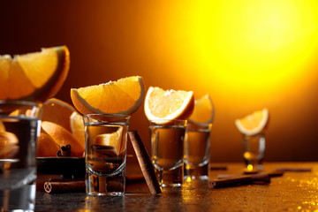 Tequila with orange and cinnamon.