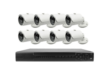 CCTV and Digital Video Recorder on white background