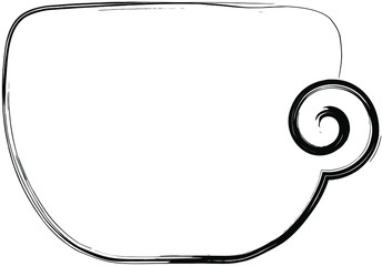 Obraz premium Cup - a black outline is drawn in the style of doodle, dishes for coffee. Tea party symbol in abstract form, icon for a coffee shop.
