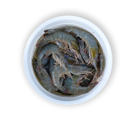 fresh shrimp on the white bowl isolated white background, top view, flat lay