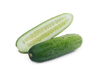 fresh cucumber with half cut isolated on white background