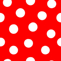 Seamless classic pattern with circles. White hand-drawn dots on a red background. Polka dot stock image. Chaotic points. Vector illustration for decoration, wallpaper, wrapping paper, cards, posters