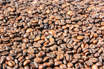 Coffee beans lie on the table