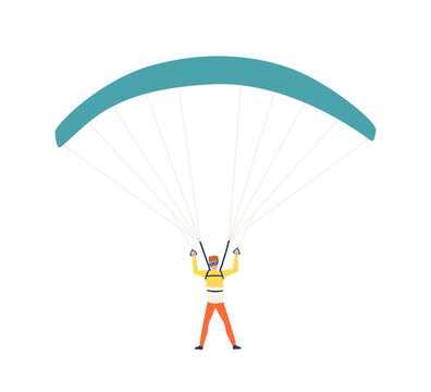 Funny colorful man enjoying parachuting sport vector flat illustration