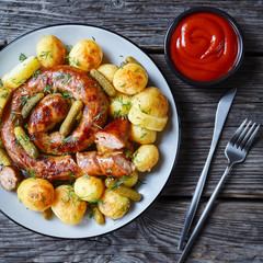 German lunch: new potato, sausage and gherkins