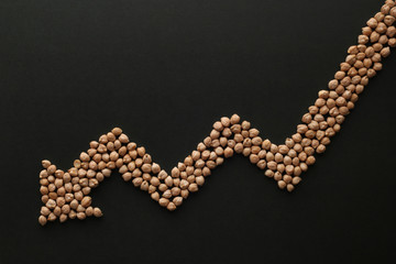 穀類を使った矢印とグラフ