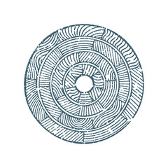 Naklejka premium Ancient style abstract logo. Vintage vector round emblem. Scratched and shabby oval design element. Part of set.