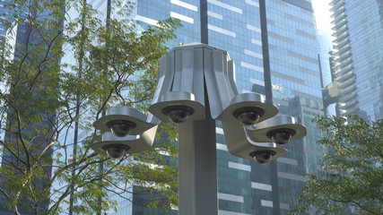 Multiple Surveillance CCTV Cameras in City of Singapore