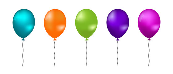 Realistic Flying Balloons - Colorful Vector Illustration - Isolated On White Background