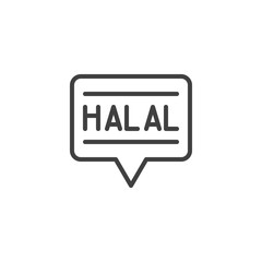 Fototapeta premium Halal food sticker line icon. linear style sign for mobile concept and web design. Halal label outline vector icon. Symbol, logo illustration. Vector graphics