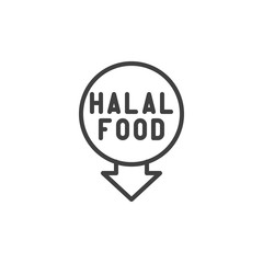 Muslim halal sticker line icon. linear style sign for mobile concept and web design. Halal food certified label outline vector icon. Symbol, logo illustration. Vector graphics